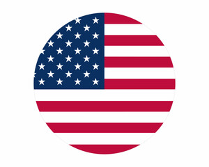 United States of America flag in circular shape. Clean flat vector icon isolated on white background. Official standard colors. Perfect for web, app, UI, patriotic, election, and national design use.