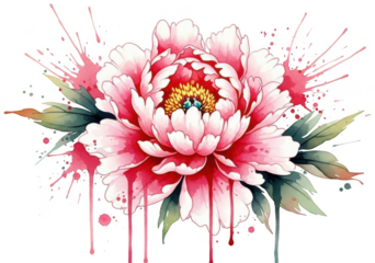 Peony png Floral Design cutout Rose Flower png Blossom cutout Botanical Illustration png Pink Flower cutout Watercolor Flower png Paint Splatter png