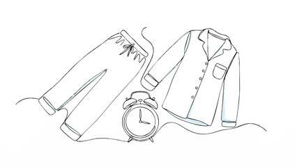 Minimalist Line Art of Pajamas and Alarm Clock.