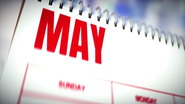 Close Up VDO of Calendar Page Displaying Month of August in Bold Red Letters with Spiral Binding, Emphasizing Time, Organization, and Planning with Date Focus