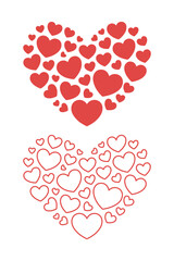 Heart Shape Made of Small Hearts Red Solid and Outline Vector Illustration