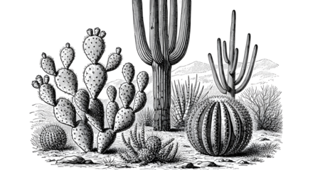 Diverse Desert Cacti Collection Illustration.