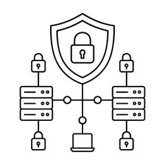 Network Security and Server Protection Shield Outline Vector Illustration