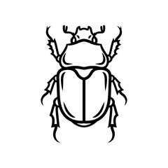 An illustration depicts a beetle from a front view with horns and wings.
