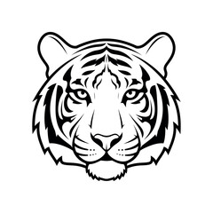 Obraz premium Black and white illustration of a tiger's face with intense gaze