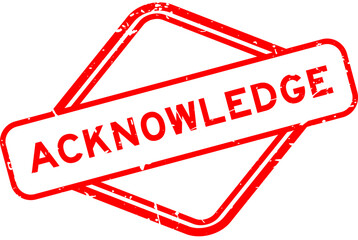 Grunge red acknowledge word rubber seal stamp on white background