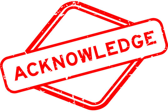 Grunge red acknowledge word rubber seal stamp on white background