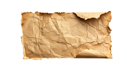 Close-up of aged, crumpled paper with burned edges and complex folds, set against black