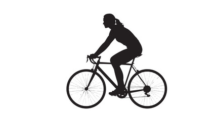 Obraz premium Female Cyclist Silhouette Vector — Woman Riding Bicycle Side View on White Background