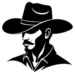 Cowboy Mustache Silhouette with Traditional Hat Vector Illustration on Transparent Background