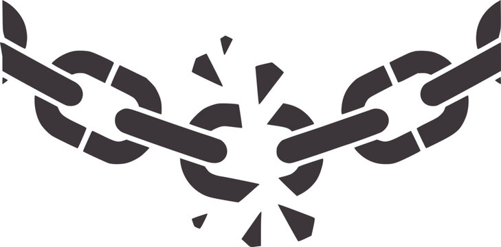 Broken dark gray chain links fracture separation