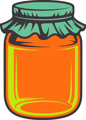 Orange jam jar with teal fabric lid and grey outline