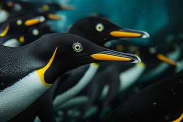 Close-up Portrait of King Penguins with Vibrant Yellow Markings