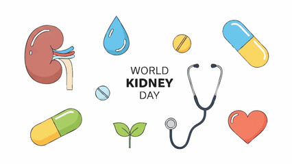 World Kidney Day Medical Icons and Symbols Illustration.