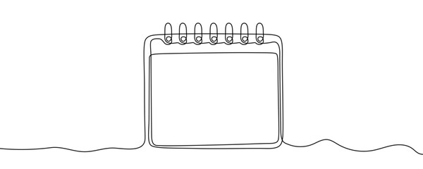 Calendar house or tear-off desk calendar with blank date field. Symbol of planning, organization, deadlines or time in one line art style with editable black stroke. Vector illustration.