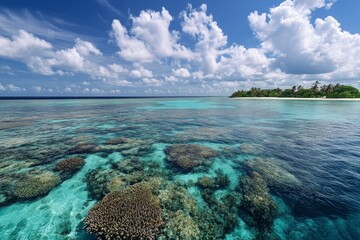 Vast Underwater Coral Garden Under Sparkling Turquoise Ocean Surface