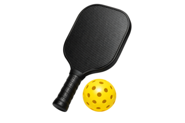 Black Pickleball Paddle with Yellow Ball