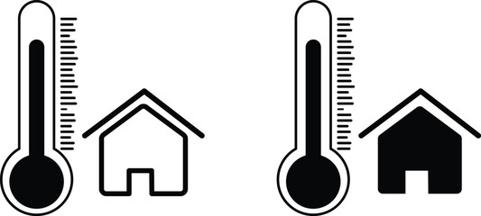 Room temperature icon. simple house temperature flat design pictogram vector for app logo. Home temperature control on transparent background
