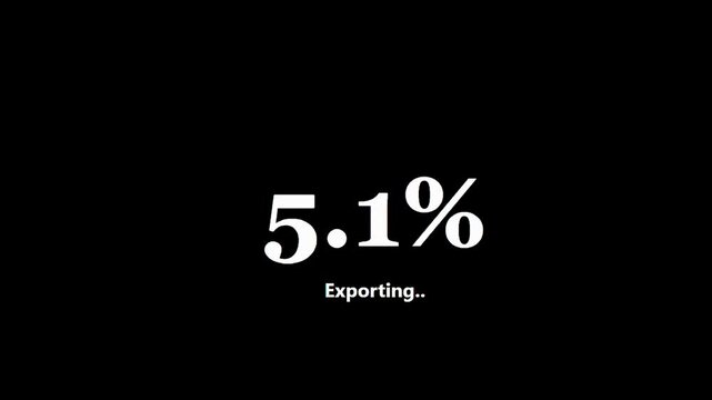 minimal exporting animation video showing progress percentage, representing video rendering, file processing, content creation workflow, digital production, and modern editing technology.