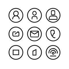 A professional set of glossy web icons and vector buttons featuring business, music, and communication symbols , contact, mail, global, search, sound, link, menu, info, message