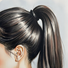 Close up of a high ponytail with glossy black hair