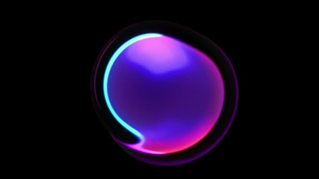 Slow motion animation of glowing liquid organic cell-like structure floating in dark space. Abstract concept of artificial intelligence, genetic research or biotechnology. Seamlessly looped background