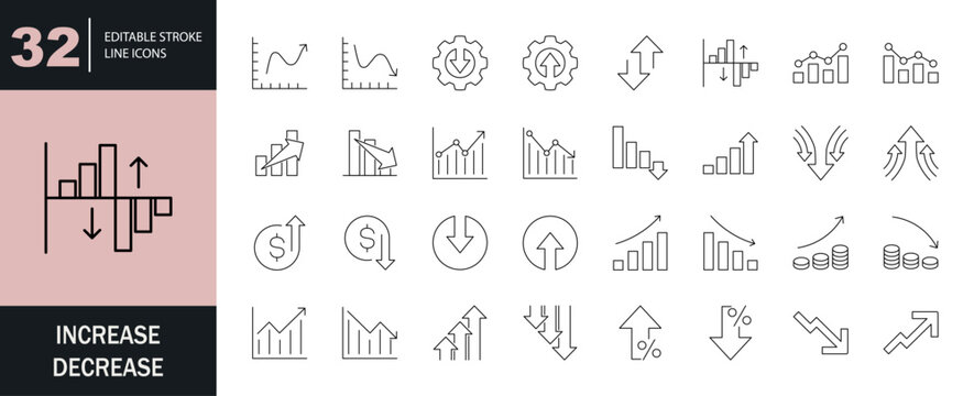 Increase Decrease icon set. Editable line icons. Vector illustration.