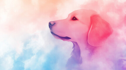 Portrait of a golden retriever dog in soft pastel colors
