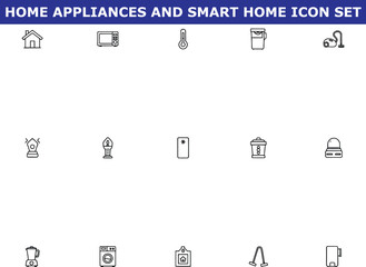 A collection of home appliances and smart home icons on a clean white background
