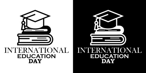 Celebrate International Education Day with this inspiring logo featuring a graduation cap and books, perfect for educational institutions and learning resources