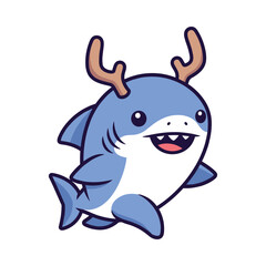 Cute Cartoon Shark with Antlers Illustration