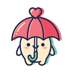 Adorable Cartoon Tooth with Pink Umbrella Illustration