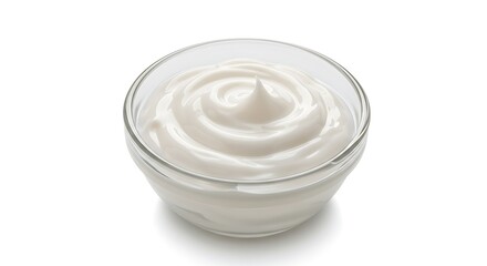 Creamy Swirled Yogurt in Glass Bowl, Isolated on White Background, Studio Shot.