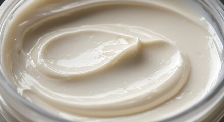 Creamy Swirl - Close-Up of Smooth, White Moisturizer in a Clear Jar, Luxurious Texture.