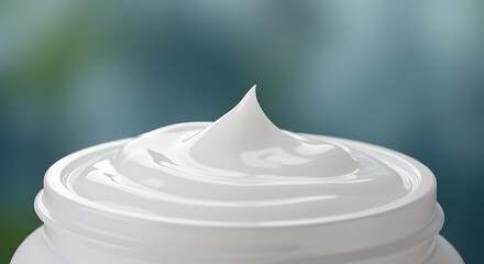 Creamy White Moisturizer Close-Up - Smooth Texture, Natural Background, Beauty Product.