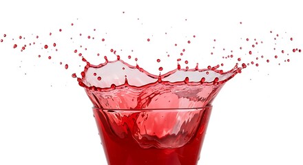 Crimson Splash - Vibrant Red Liquid Bursting from Glass Against White Backdrop.