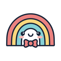 Cute Cartoon Character with Rainbow Background Illustration