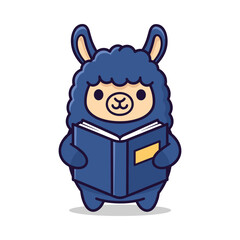 Adorable Cartoon Llama Reading a Book Illustration