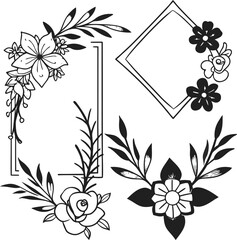 Elegant Black and White Floral Border Bundle for Wedding Invitations