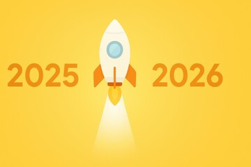 Budget planning and goal set for 2026 with rocket launch symbolizing growth and success in new year