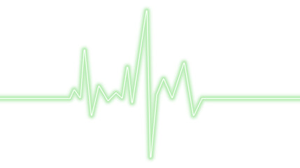 Green glowing neon ECG heartbeat line forming a heart pulse on a PNG background. Medical cardiogram concept symbolizing heart rhythm, health monitoring, and cardiology technology.