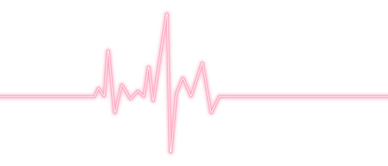 Red glowing neon ECG heartbeat line forming a heart pulse on a PNG background. Medical cardiogram concept symbolizing heart rhythm, health monitoring, and cardiology technology.