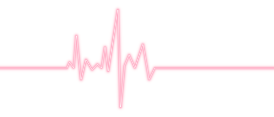 Red glowing neon ECG heartbeat line forming a heart pulse on a PNG background. Medical cardiogram concept symbolizing heart rhythm, health monitoring, and cardiology technology.