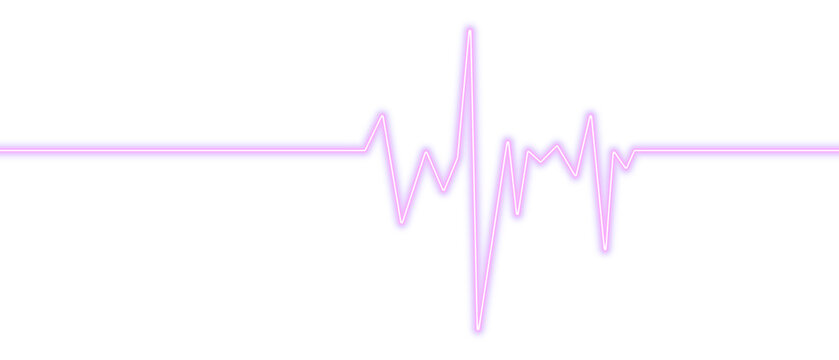 Neon electrocardiogram heart pulse line representing heartbeat rhythm and health monitoring on a PNG background.