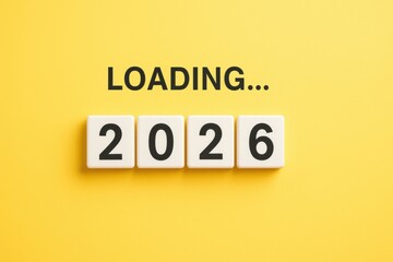Loading 2026 year concept with goal and budget planning for future success and achievement on yellow background