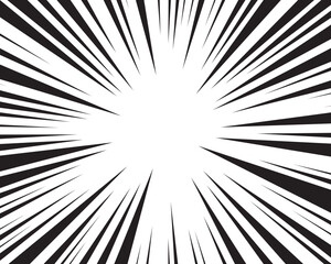 Obraz premium set of comic style explosion manga speed lines on transparent background, cartoon action impact element. Radial sun burst with dramatic black and white sun rays.