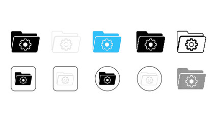 Folder settings icon set for file management system in solid line dot pixelated colourful style for software interface d