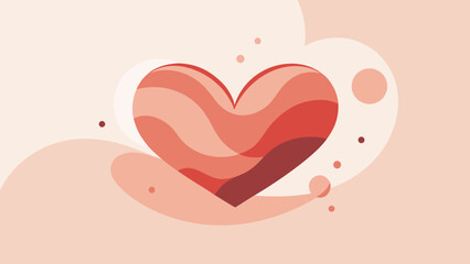 Abstract heart shape with wavy red patterns on a soft pink background in minimal flat style