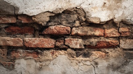 Fototapeta premium Gritty urban brick wall with cracks, mortar lines, and aged surface