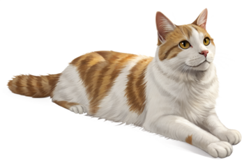 Realistic domestic cat, full body, lying down pose, relaxed natural position, realistic proportions, clean detailed fur texture, soft studio lighting, eye level view, centered composition, isolated on